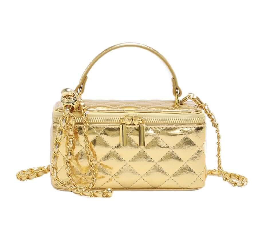 Box Square Handbag Purse for Women Quilted Crossbody Bag Chain Designer Crossbody Shoulder Bag Mini Top-Handle Pouch（Brown）