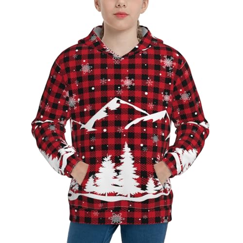Christmas Tree Buffalo Plaid Kids Pullover Hoodies Boys Sweatshirts Girls Athletic Clothes with Pocket