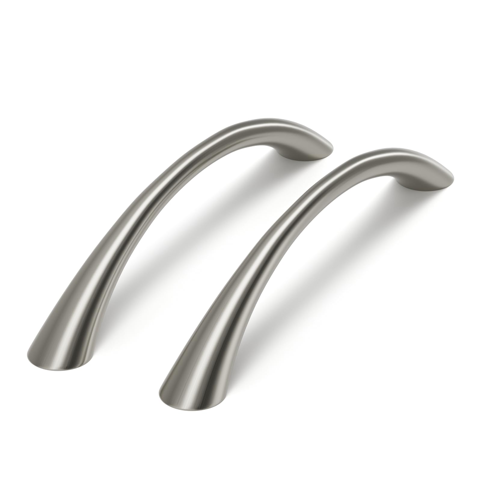 goldenwarm curved cabinet handles solid zinc alloy hardware for dresser brushed nickel drawer pulls 5 inch hole center, 25 pack