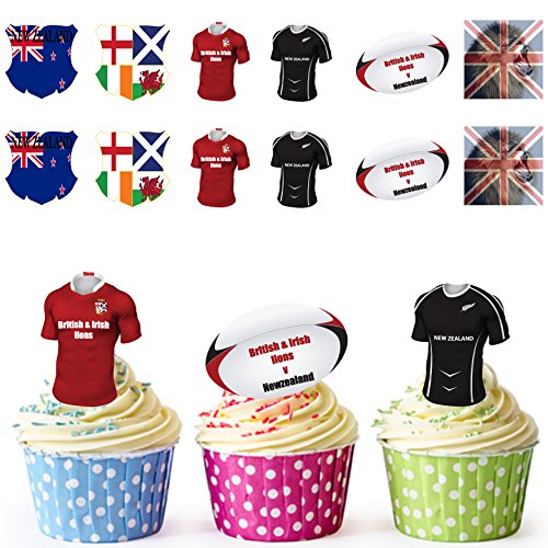 Decoraciones para tartas y cupcakes con dise�o del equipo de rugby de los Leones brit�nico-irlandeses (paquete de 12unidades)