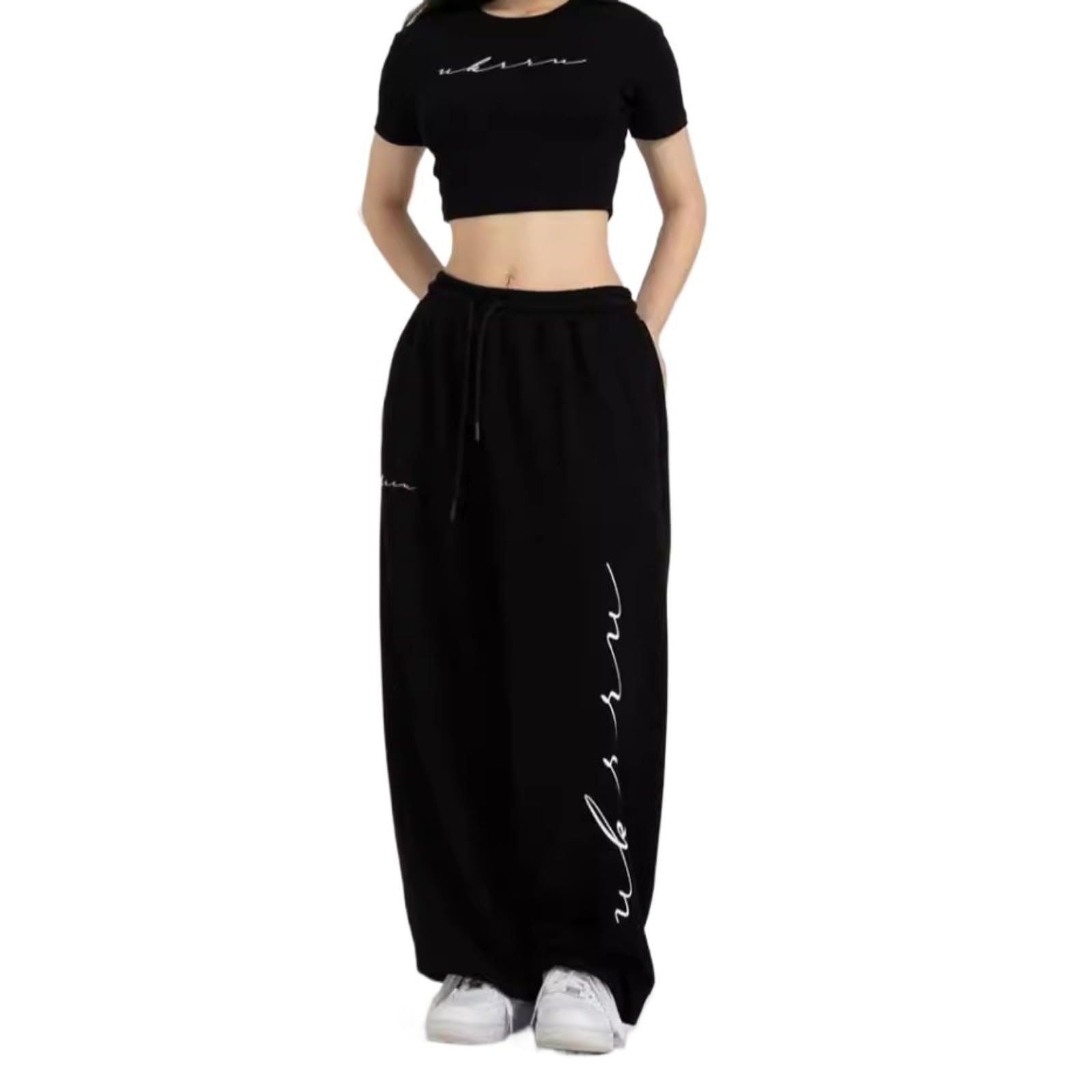 Pantalon large avec cordon de serrage imprimé lettres, style hip-hop, danse jazz, 100 cm