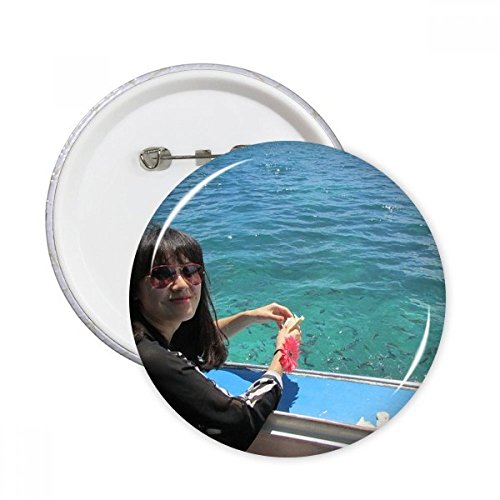 Badge bouton Ellie Yao avec motif de vagues de la mer en lot de 5 pièces multicolores taille XL
