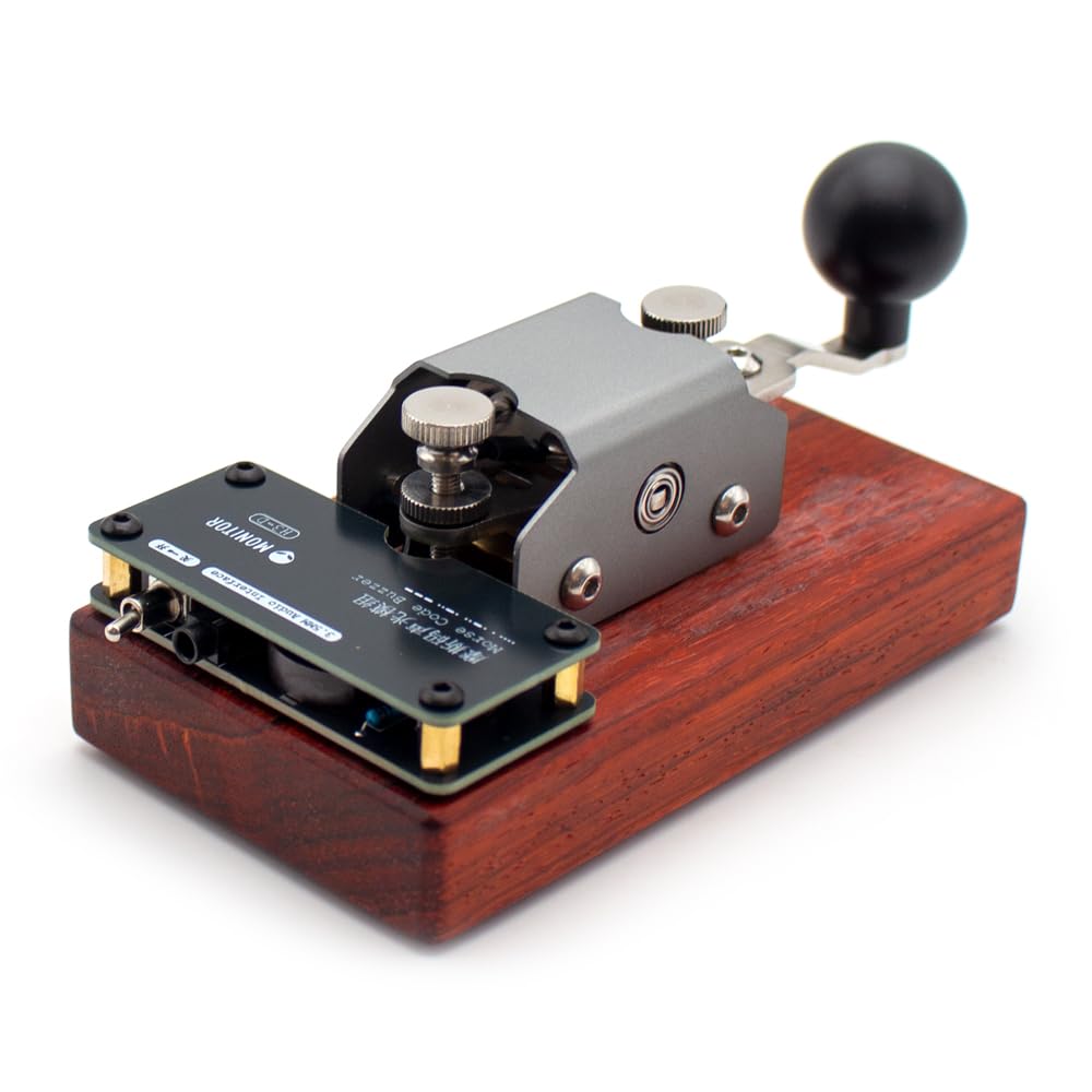 Tasto Dritto Codice Morse, Tasto Telegrafico Manuale con Feedback Sonoro e Luminoso, Strumento Comunicazione Radio Vintage, Base in Legno Rosso