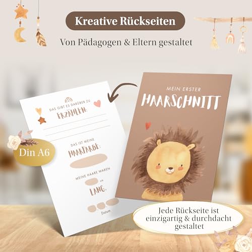 EULENTALER® Meilensteinkarten Baby I Das Original I Von Pädagogen gestaltet I Mit handgemalten Boho Illustrationen I Monatskarten mit beschreibaren Rückseiten I 48 Karten mit Box Mein erstes Jahr