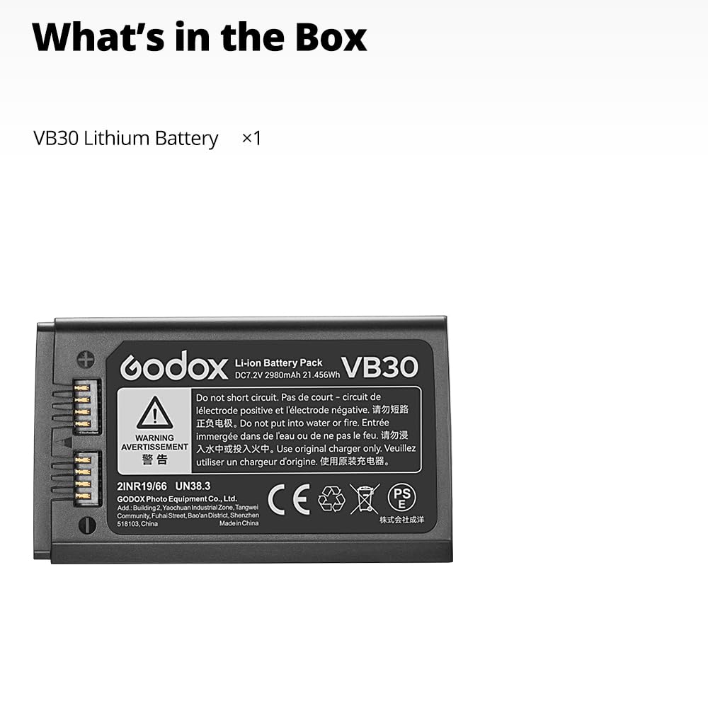 Godox VB30 Batterie Li-ion V100 V1Pro V1 PRO 7,2 V/2980 mAh pour Godox V100 V1PRO-S V1PRO-N V1PRO-C V1PRO-F V1PRO-O V1PRO Flash et V1 V860III V860III-S V860III-C V860III-C V860IIIII. I-N V86 0III-F