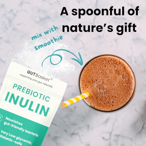 Image of Gutbasket Pure Inulin Powder (300g) - Prebiotic Fiber for Gut Health & Digestive Wellness - Vegan, Non-GMO, Gluten-Free - Perfect for Smoothies, Coffee, and Baking