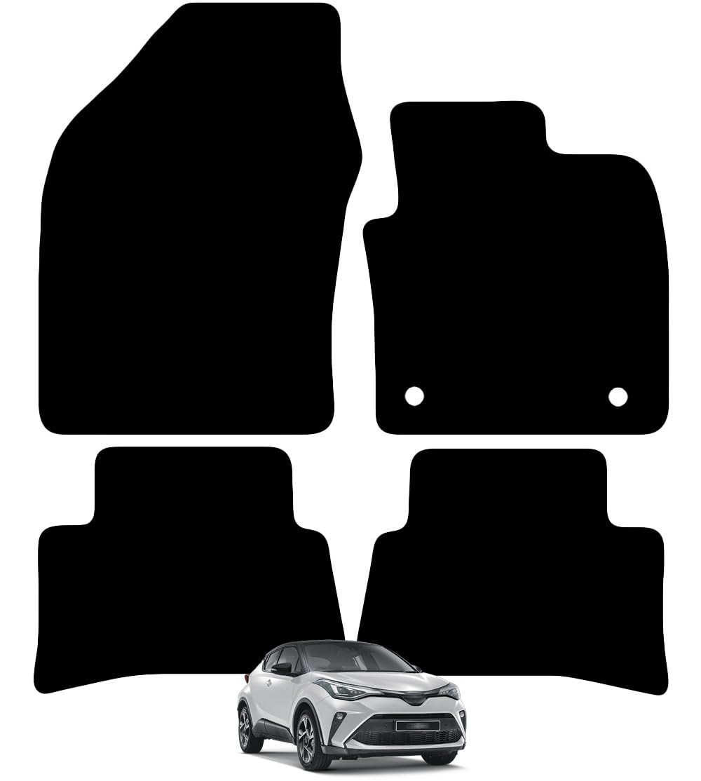 Carsio Carpet Car Mats For Toyota C-HR 2017 to 2024 Tailored Fit Floor Mat Set Complete Accessory Black Custom Fitted - All Weather, Anti-Slip Backing & Black Trim
