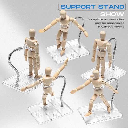 Image of Wonderjune 12 Pcs Action Figure Stands for 8 to 12 Inches Dolls Flexible Assembled Action Figure Display Holder with Adjustable Metal Support Arm Stands Base (Clear)