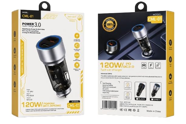 120V Dual Output Fast Car Charger with Type-C PD & USB, LED Indicator, Charging Adapter Compatible with Cars for iPhone & Android Smartphone, Smartwatch, Earbud, Power Bank (Black)-image-8