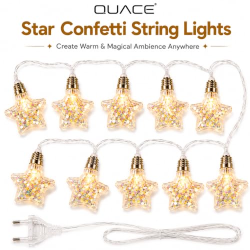 Image of Quace 10 LED Star Confetti String Lights, Plug-in Warm White Decorative Fairy Lights for Bedroom, Balcony, Patio, Christmas, Diwali, Wedding & Home Decoration