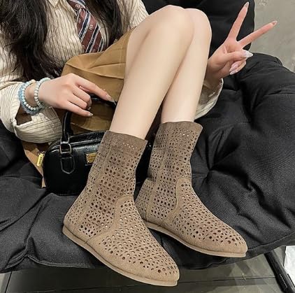 ZQW Slip On Ankle Boots for Women Perforated Round Toe Flat Breathable Shoes Wide Width Comfortable Fit for Casual Daily Wear All Season Comfort3