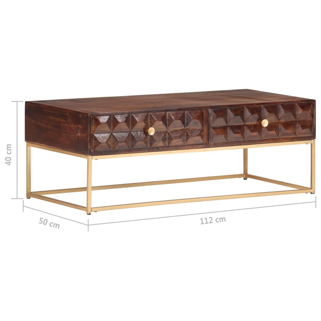 Tavolino Caffè 112x50x40 cm Legno Massello Mango 2 Cassetti