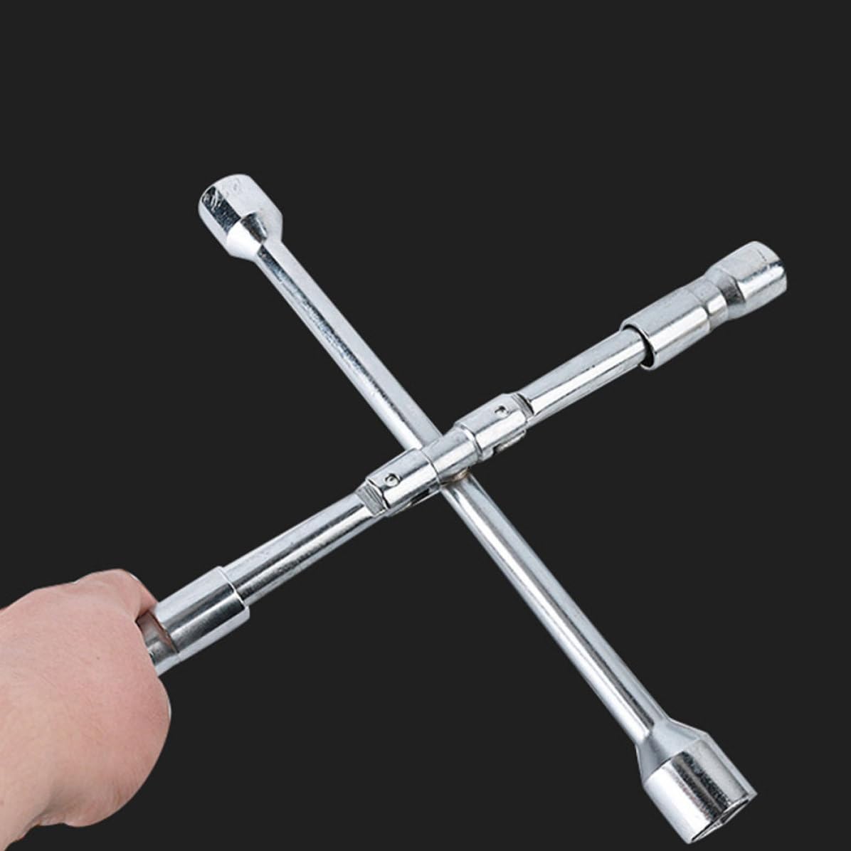 EXCEART Chiave Croce Pieghevole per Dadi Ruota in Acciaio, 4 Vie, Argento, per Manutenzione e Riparazione Pneumatici Auto, Chiave per Ruote Auto
