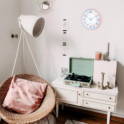 Image of TEKCOOL Plastic Digital Wall Clock 12 inch Silent Quartz Decorative Non-Ticking Classic Clock Battery Operated Round Easy to Read for Room /Home /Kitchen /Bedroom /Office /School- (Rainbow), White;