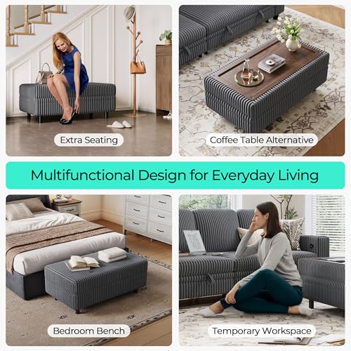 Image of LINSY HOME Sectional Sleeper Sofa - Modular Ottoman Module (Grey, Sleeper Sofa Ottoman) | Storage