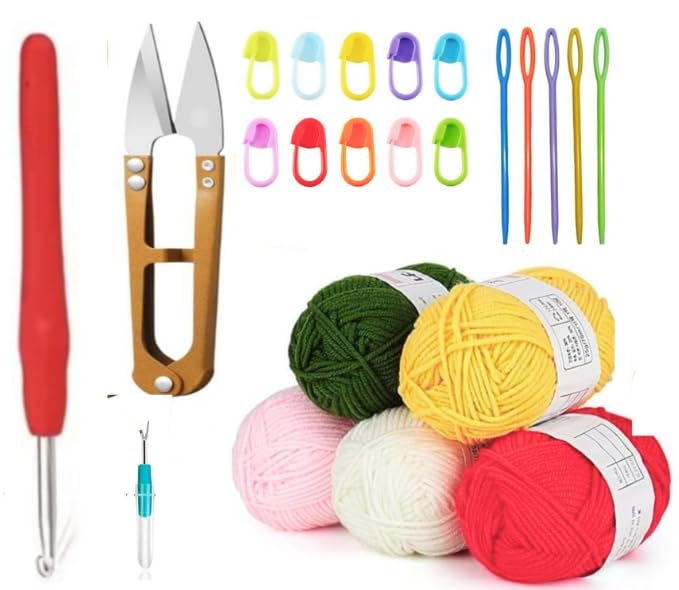 WOOKOZ Complete Crochet Kit for Beginners, 6 Yarns, 6 Needles, 10 Stitch Markers, 1 Steel Hook, 1 Scissors-image-16