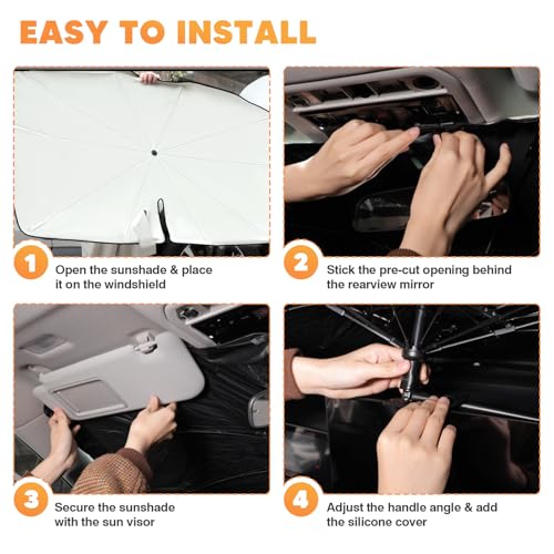 Image of KUST Sun Shade Umbrella for Subaru Ascent 2019-2025 2026 | Custom Fit Windshield Sunshade | Foldable Sunshade with Bendable Handle | Blocks Heat & UV Rays Keep Car Cool Sunshield