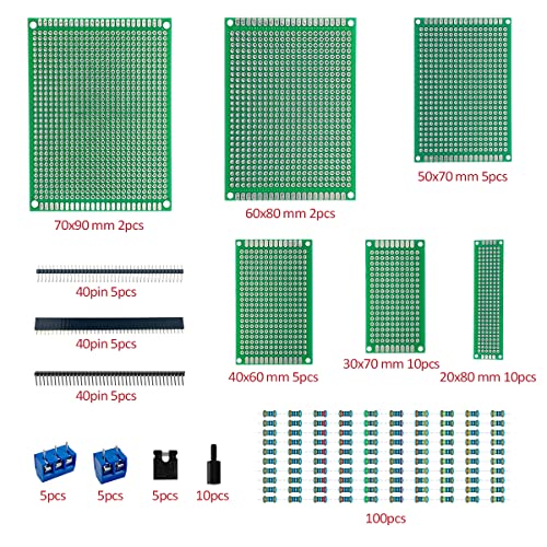 Hosyond Double Sided Pcb Board Kit Prototype Boards For Diy Soldering Circuit Board Compatible With Arduino Kits, With 2.54Mm Header Connector, Screw Terminal Block, Resistors #TOP1