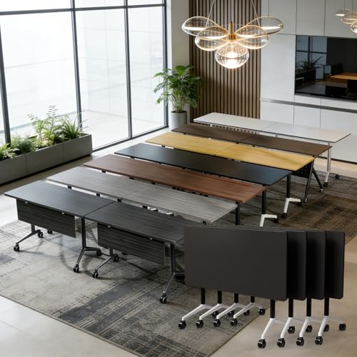 Aethelwyn Folding Conference Table with Wheels,2 Pack Conference Room Tables,Mobile Meeting Training Table for Office, Suitable for Conference Rooms, Office, and Classroom (2, Premium Black, 47.2in)