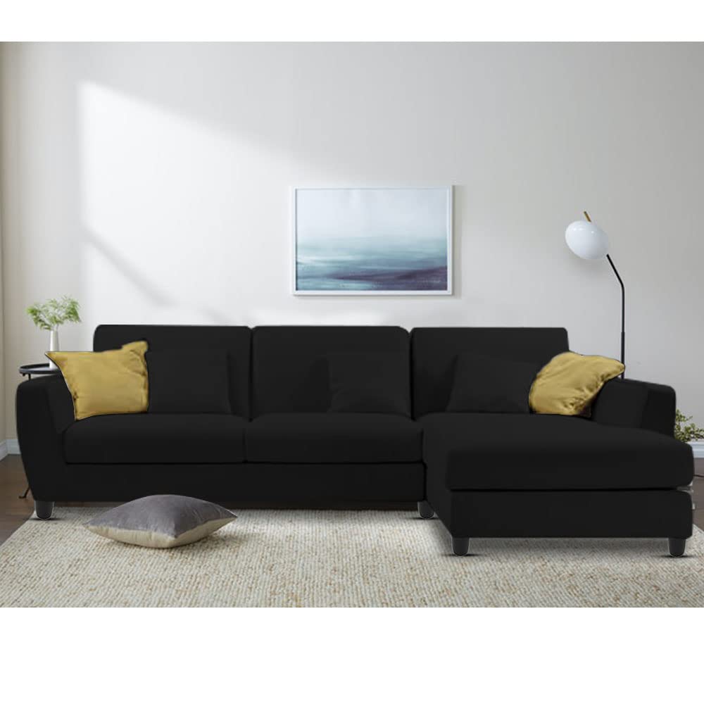 Braxton Zubin 4 Seater L Shape,Sofa Set for Living Room (Black)