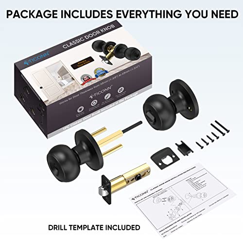 Ticonn 5 Pack Matte Black Door Knobs, Colonial Style Door Knob For Entrance, Bedroom, Bathroom And Closet (Privacy, 5 Pack) #TOP3