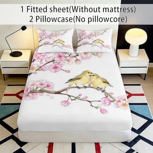 Drap housse fleurs de cerisier pour lit de chambre