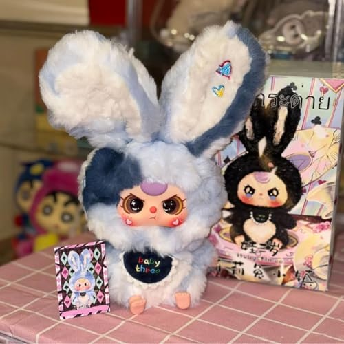 Baby Three Lily Rabbit Town V3 Series Blind Box, Cute Vinyl Plush Blind Box Doll, Kawaii Collectible Toys Figure Mystery Box for Gifts, Single Box (1 of 9 Possible Styles)