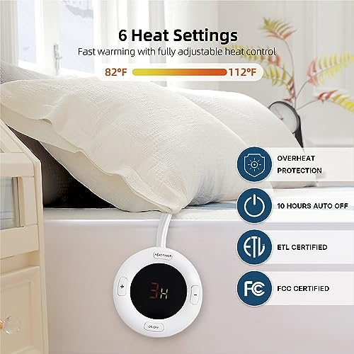 Gotcozy Heated Mattress Pad Califonia King Size Dual Control - Electric Mattress Pad Fit up to 15‘’ with 6 Heat Setting & 10 Hour Auto Off ETL Certified Machine Washable(Blue)