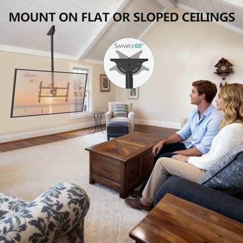 Image of WALI Ceiling TV Mount for 37-90 Inch TVs, Extra Long Arm Ceiling Mount TV Bracket, Telescoping Height Adjustable Hanging Pole TVs Ceiling Mount, Holds 220 lbs, Max VESA 800x400mm (CM3790XL), Black