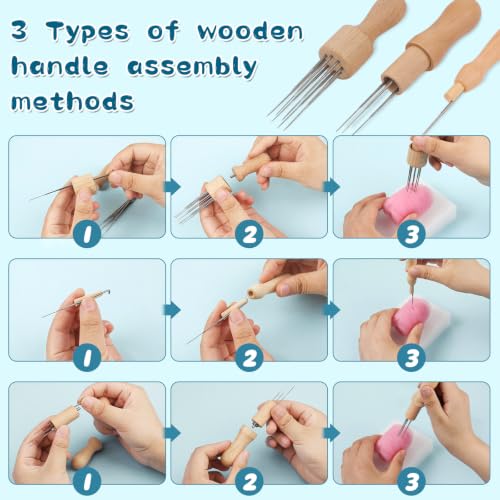 Image of Mayboos 60 Colors Needle Felting Kit with Assorted Wool Roving & Needles | Soft Felting Wool, with 4 Sizes Felting Needles 60 Pcs Total &3 Wooden Handles for Adults & Beginners DIY Felting