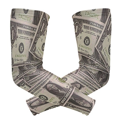 CHLBOJ Cool USA Money Dollars Design Compression Arm Sleeves 1 Pair - 2 Sleeves Youth & Adult Sizes Football Baseball Basketball Cycling Tennis