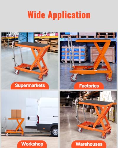Image of VEVOR 1100 LBS Hydraulic Lift Table Cart with 11 inch-35.4 inch Lift Range, Hydraulic Scissor Cart with Non-Slip Pad & 4 Wheels, Manual Single Scissor Lift for Material Handling and Transportation