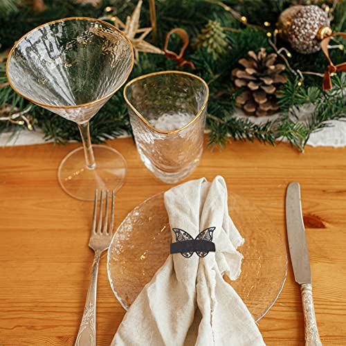 URROMA Napkin Rings, 50 Pcs Black Hollowed Butterfly Napkin Rings Serviette Ring Holder Table Decoration, 50pcs - Image 4