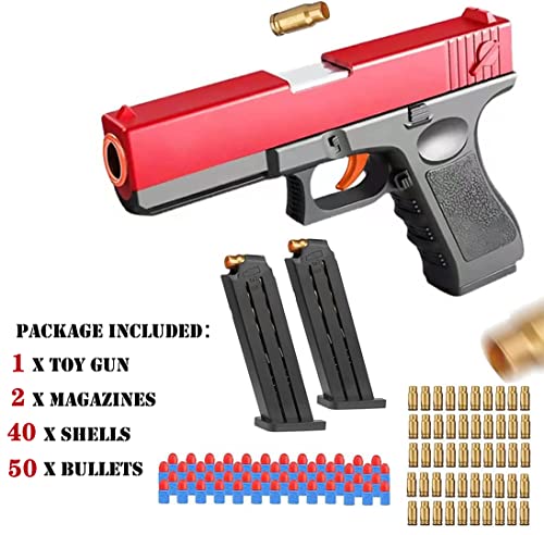 Zahar Toys - Red Soft Bullet Toy Gun With Shell Ejection & Pull Back Action - Foam & Safe Blaster - Education Model For Kids & Adults - 2 Magazines And Soft Bullets #TOP3