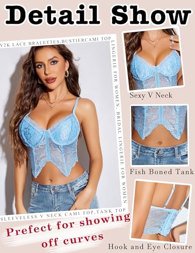 Image of Avidlove Lace Bralettes for Women Y2k Camisole Lingerie Adjustable Strap Crop Top