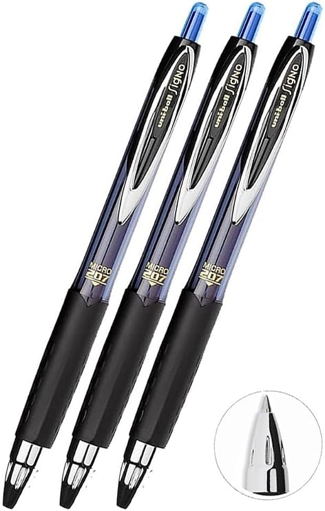 Blue Pilot Pen 3 Pieces Uniball Signo Micro 207 0.5 mm Roller Tip Pilot Pen Umn-207 Pearl Tip Liquid Ink Gel