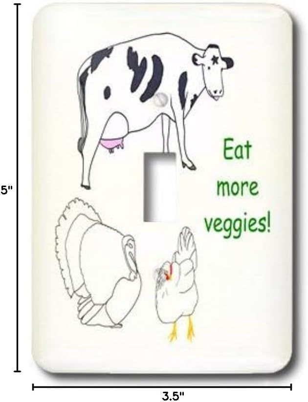 3dRose lsp_77687_1 " Painting Drawing of A Cow Turkey and Chicken with The Message Eat More Veggies Single Toggle Switch