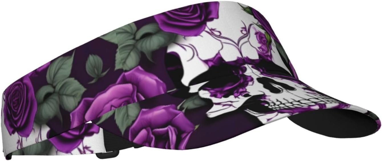 Purple Rose Skeleton Print Foldable Sun Visor Hat Lightweight Adjustable Sun Visor Hat Outdoor Sports Cap for Adults