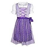 MS-Trachten Kinder Dirndl Trachtenkleid Klara 3 teilig (lilakariert, 116)