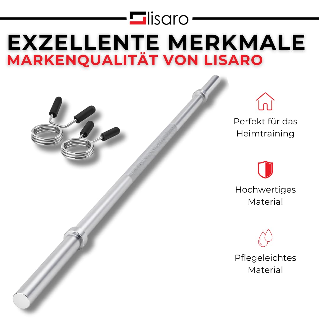 Lisaro® Sztanga długa z zamknięciami sprężynowymi – Ø 30 mm, długość 120/160/180 cm, stal chromowana, obciążenie do 200 kg – sztanga długa, sztanga do treningu siłowego i Home Gym 180 cm