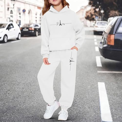 Ensemble polaire chaud fille tenue décontractée deux pièces imprimée blanc