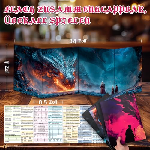Byhoo DM Sichtschirm 2Pcs Set für D&D 5E 2 Themenwelten, wasserfeste Oberfläche, dreifach faltbar (A4),Kompatibel mit Player's Handbook