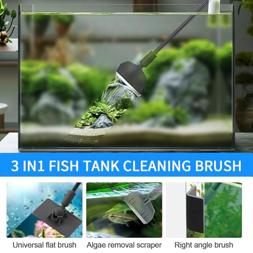 Mulmsauger Aquarium, 3 in 1 Aquarium Reinigungsset 1,7m Fish Tank Wasserwechsel Aquarien Sauger mit 3 in 1 Algenschaber für Fischwasserglas und Wasserwechsel