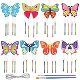 Schmetterling Windspiel 8 Stück, Windspiel Bastelset Kinder mit Pinsel, Windspiel aus Holz Basteln, DIY Bastelset Holz Windspiel, Bastelset Frühling Kinder