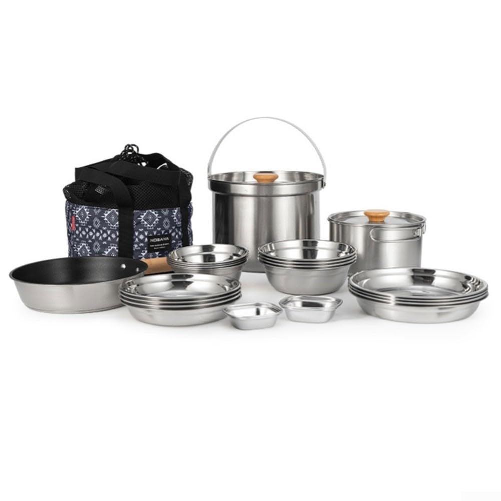 Batterie de cuisine portable 22 pièces en acier inoxydable pour camping