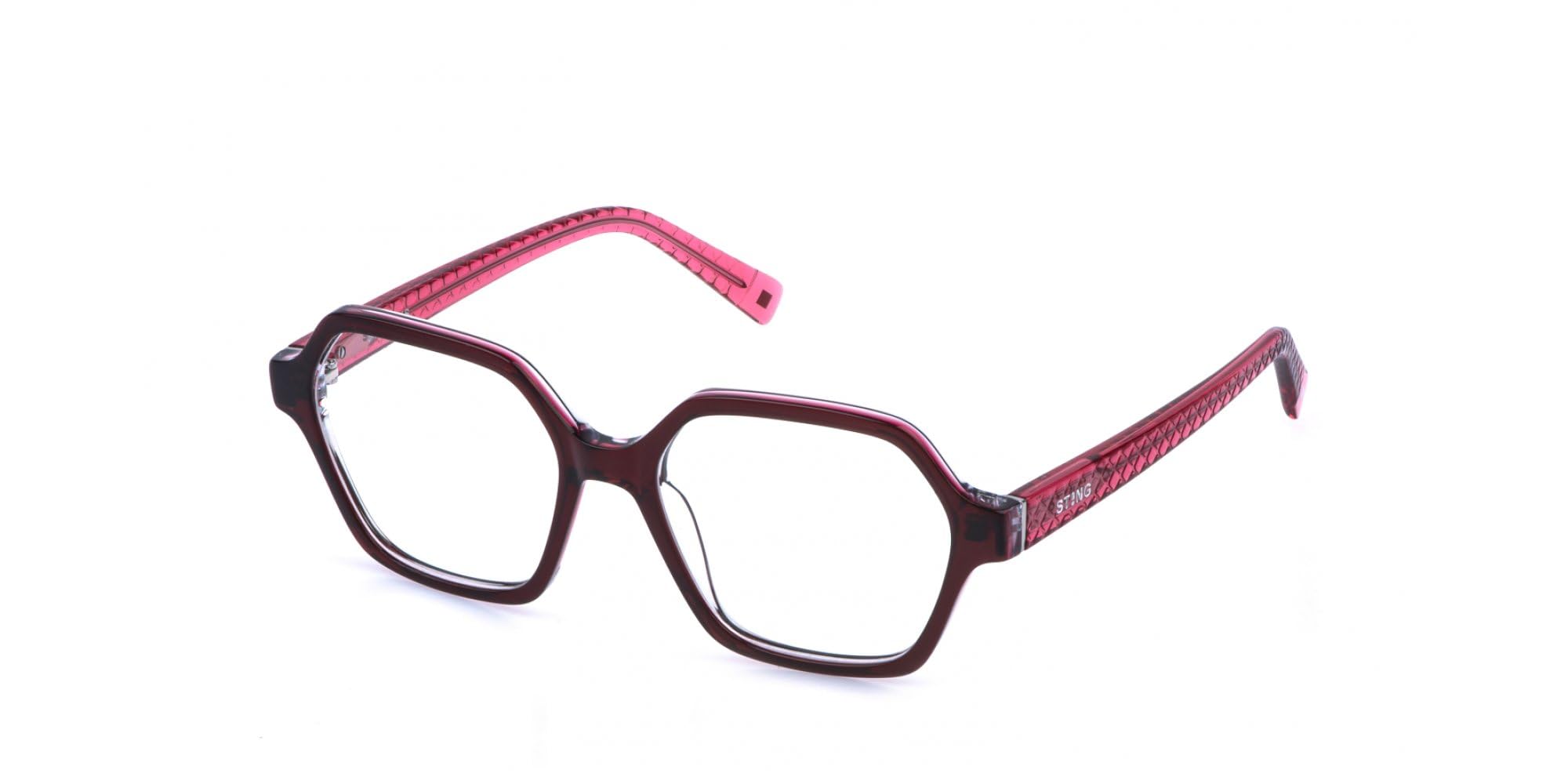 Sting, okulary przeciwsłoneczne (VSJ756), kolor: SHINY BORDEAUX TOP+ROSE+CRYSTAL, 50/16/135, (Junior)