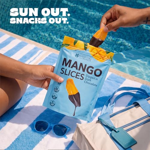 Life Plus Style Gourmet Hashtag Munch Mango Slices Dipped in Dark Chocolate Premium Tropical Mango Chocolate Covered Fruit Snack Non GMO Vegan Delicious Healthy Fruit Bites 7oz Resealable Bag