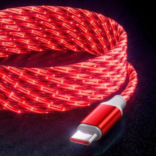 Image of IHAO Starry Light-Up USB Cable USBC to USBC Cable Durable PD Fast Charging Cable with Visible Current Flow As Night Light Use-C to C Star Red