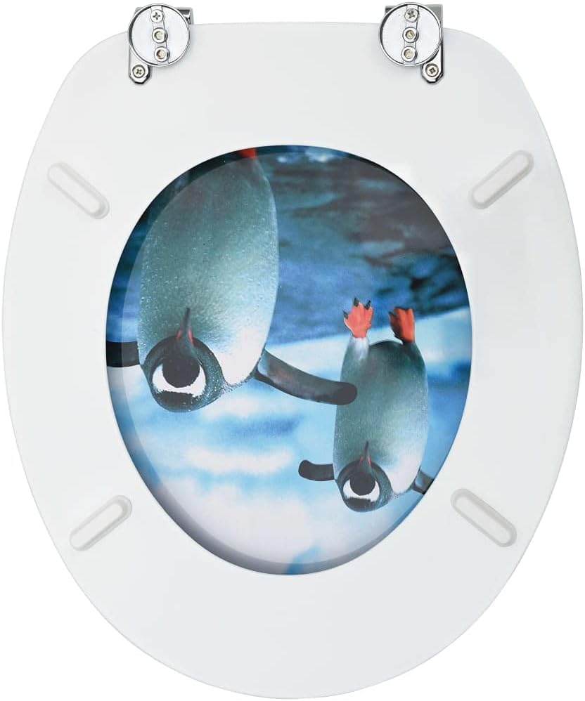 Plumbing Fixture Hardware Parts WC Toilet Seats with Lid 2 pcs MDF Penguin Design