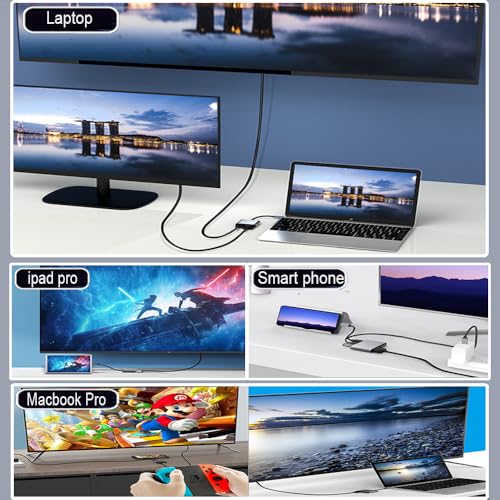 Image of USB C to Dual HDMI Adapter, 4K@60Hz USB C Hub Multiport Adapter with 100W PD, USB-A, Support C to 2 HD Splitter Extended Display for Type C Devices (MST is not Supported on MacOS)